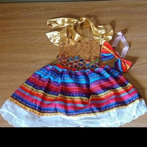 Vibrant Multicolor Kids Dance Costume with Headband
